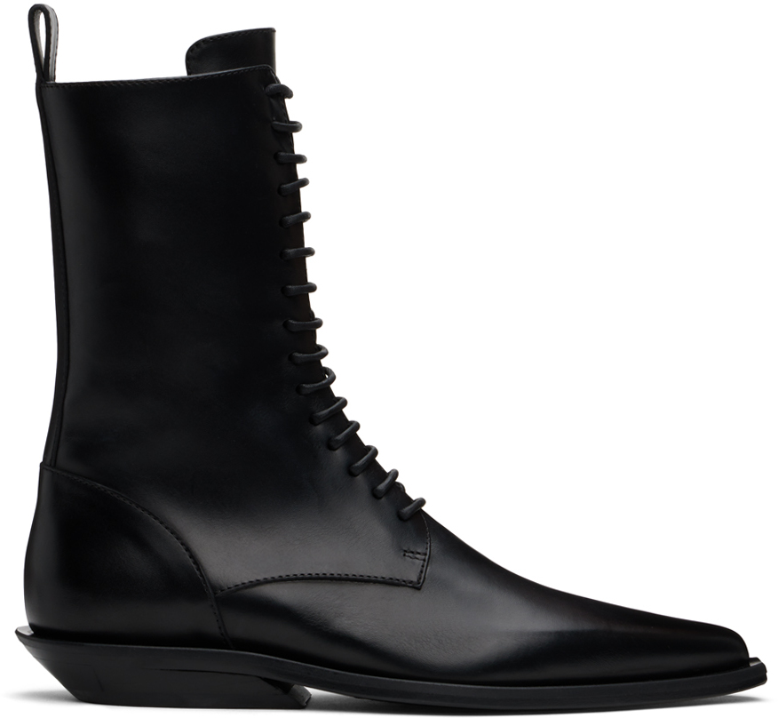 Shop Ann Demeulemeester Black Ise Pointy Micro Heel Lace-up Boots In 099 Black