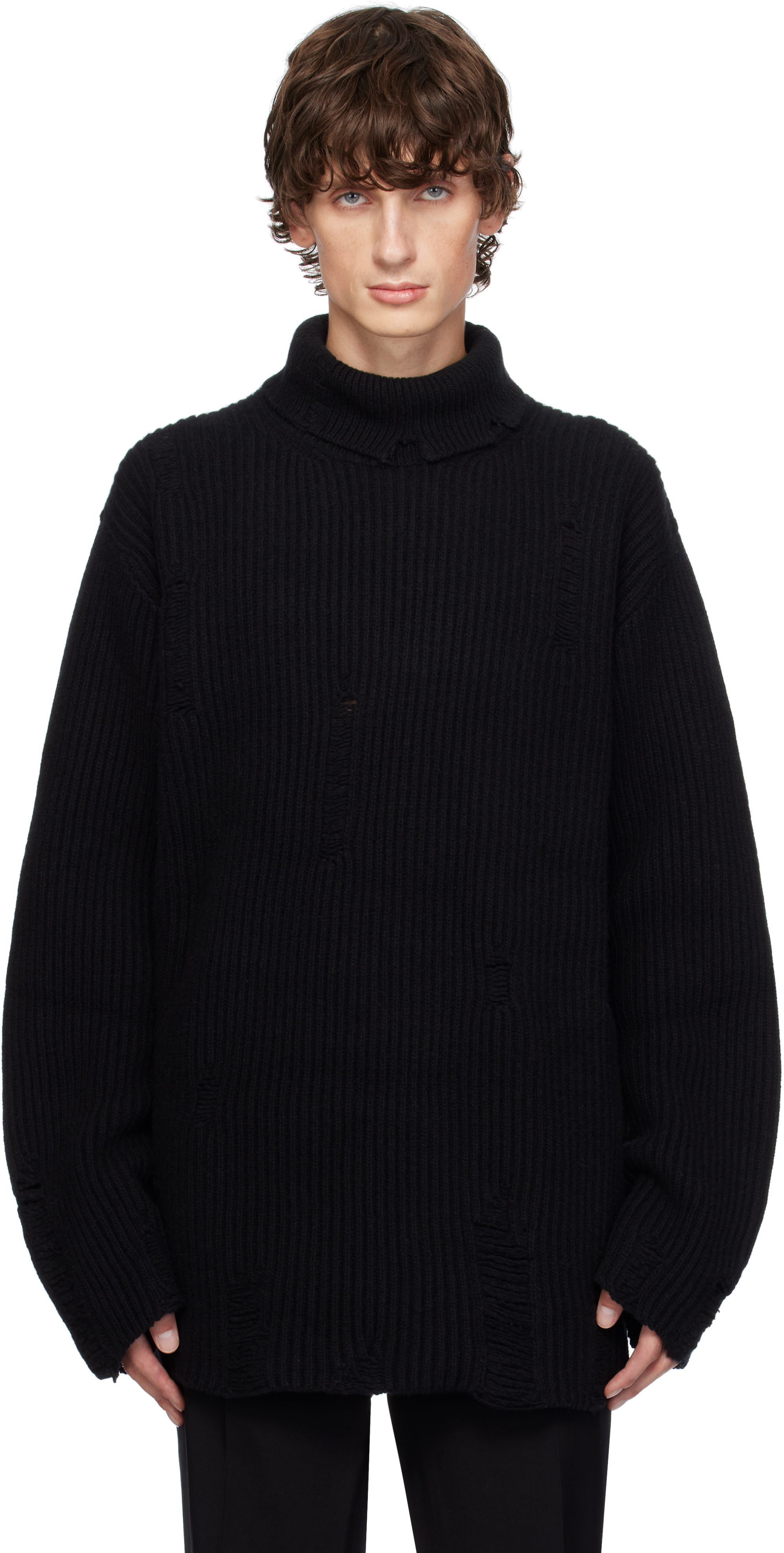 Ann Demeulemeester Black Jensen Distressed Turtleneck