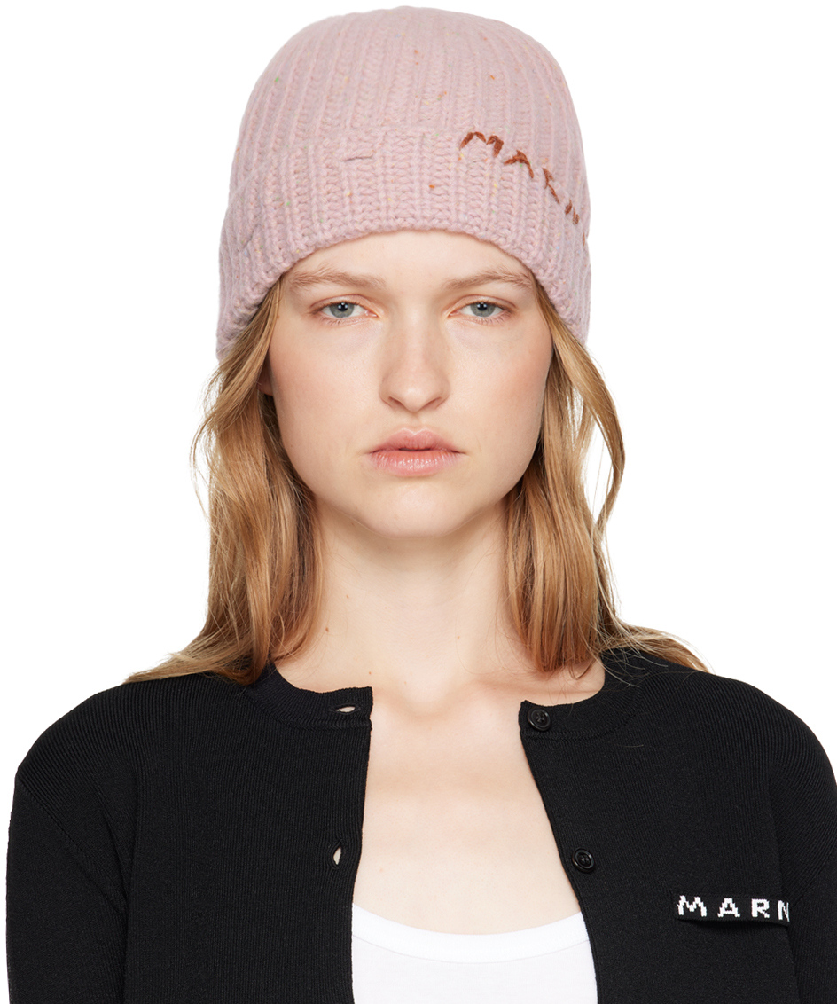 Marni Logo-embroidered Ribbed-knit Beanie In 00c06 Peony