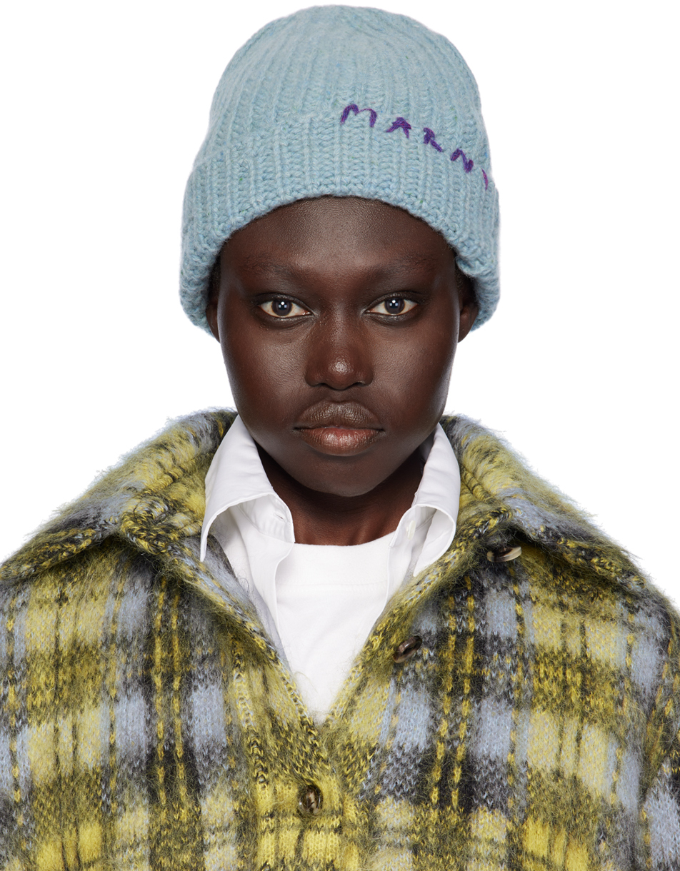 MARNI BLUE SHETLAND WOOL BEANIE 