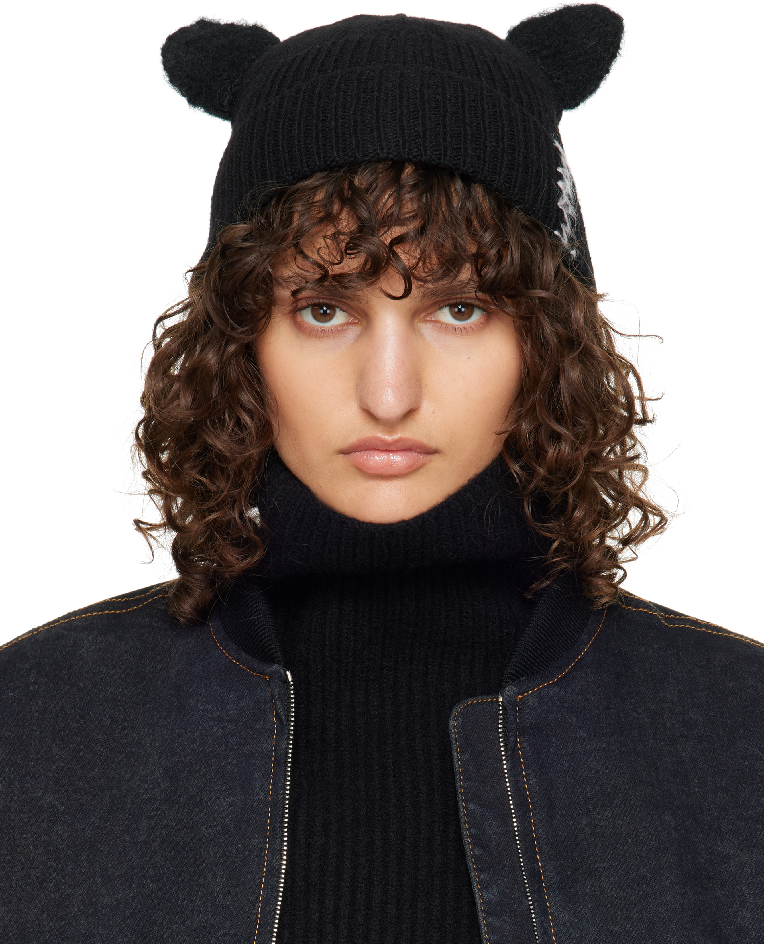 MARNI BLACK WOOL & MOHAIR EARS BEANIE 