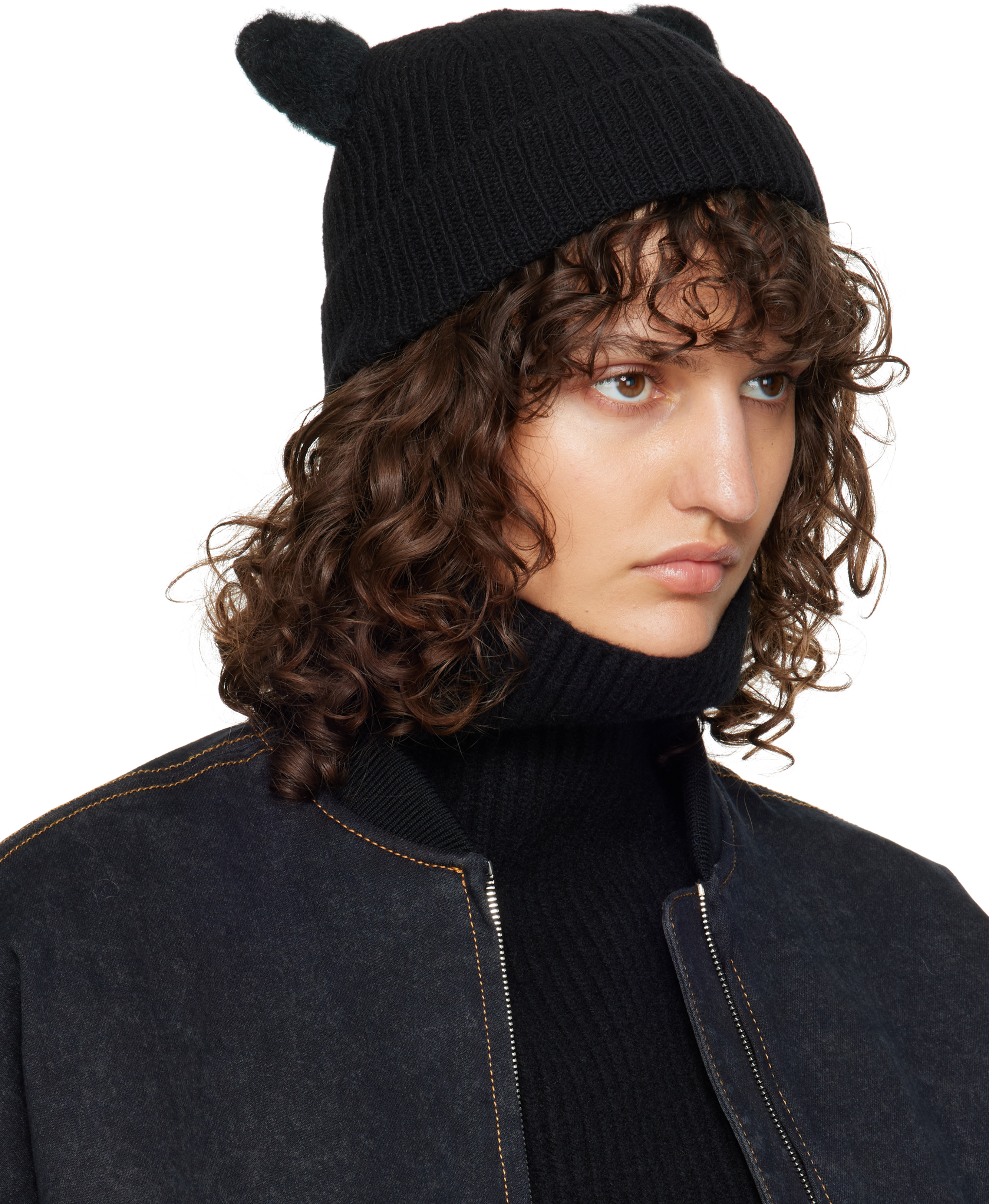Marni Black Wool & Mohair Ears Beanie In 00n99 Black