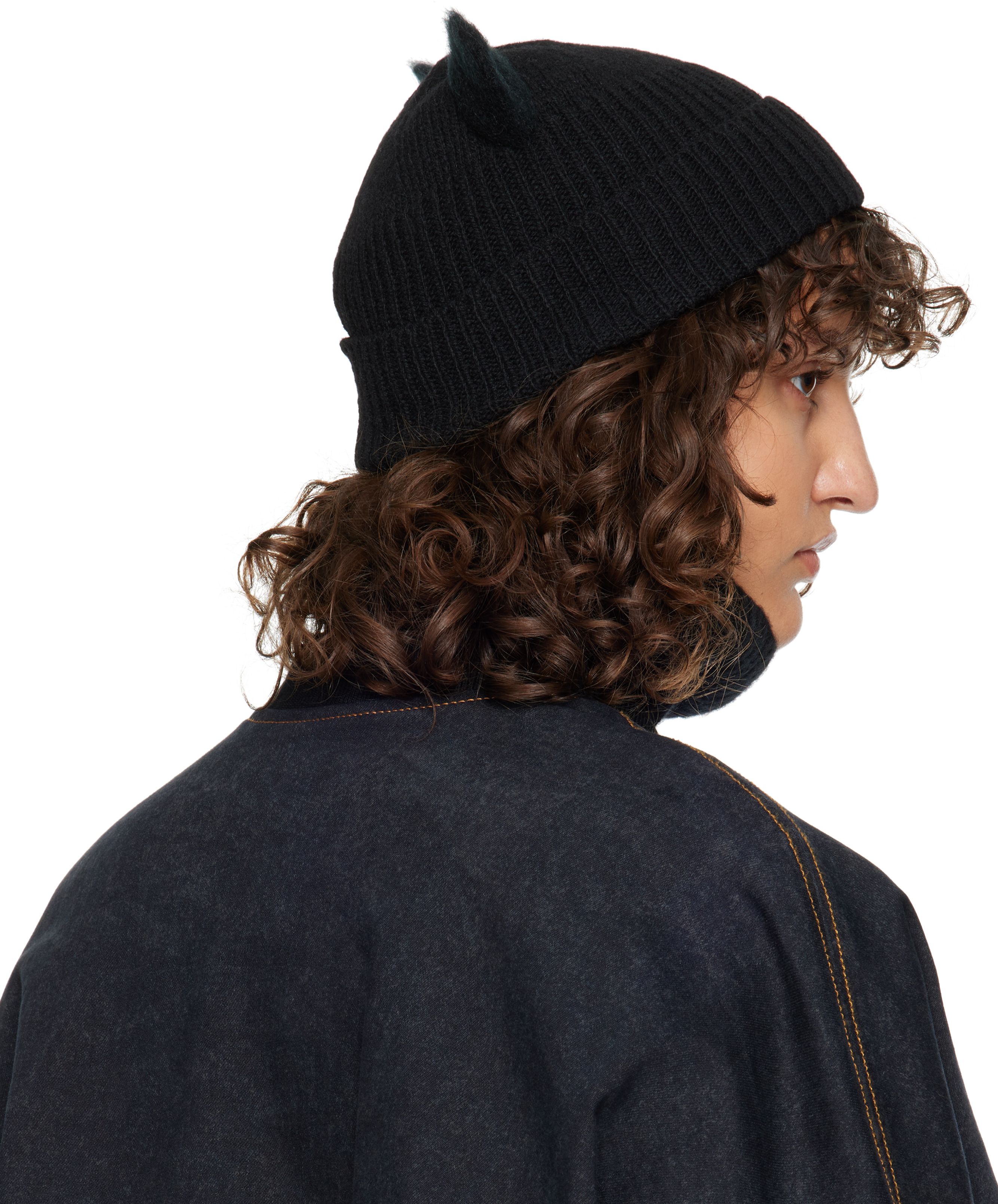 Marni Black Wool & Mohair Ears Beanie In 00n99 Black