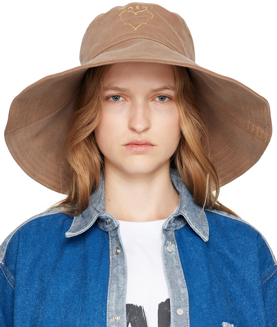 Shop Marni Brown Garment-dyed Denim Hat In 00m40 Raisin