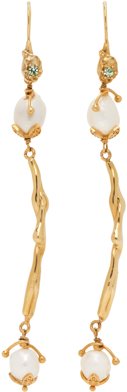 Shop Marni Gold River Pearl Dangle Earrings In 00w10 Pearl