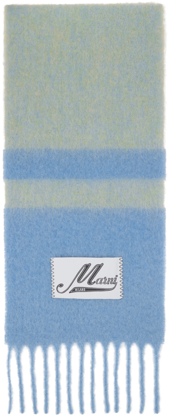 スカーフ Marni Wool Scarf With Alternating Blue Stripes Blue striped alpaca scarf | Marni