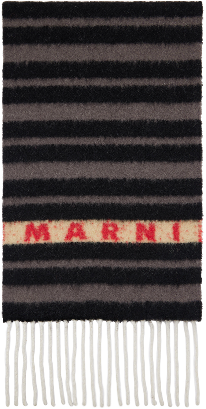 Shop Marni Black & Gray Striped Alpaca Scarf In Stn99 Black