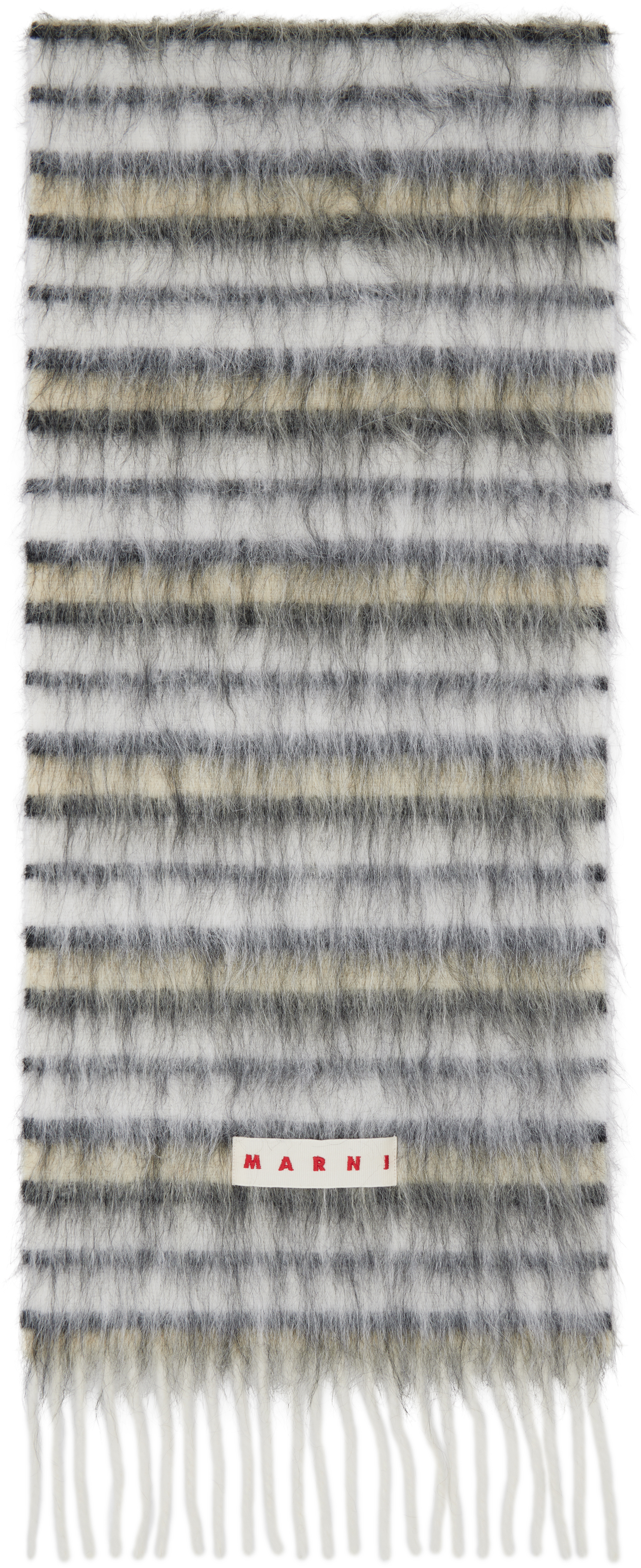 Marni White Striped Wool & Mohair Scarf In Gray