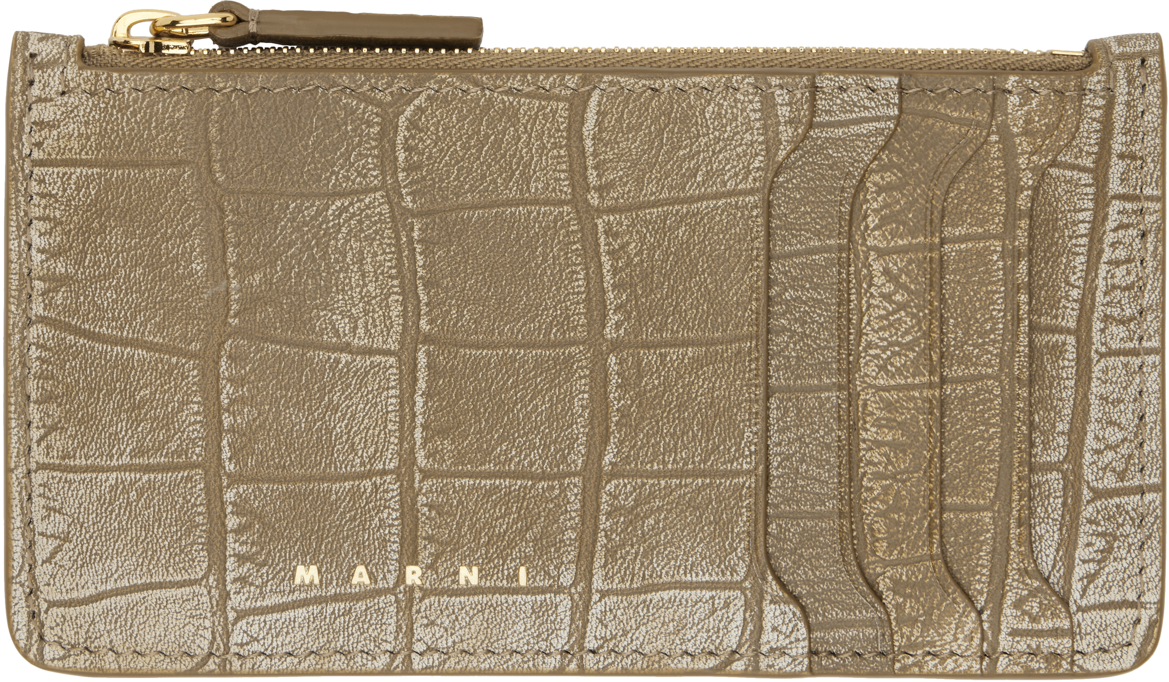 ◇MARNI◇ Flat Card Holder Gold Sand PFMI0086U0P603900W41 Grey credit card holder with Marni Symbol logo | Marni