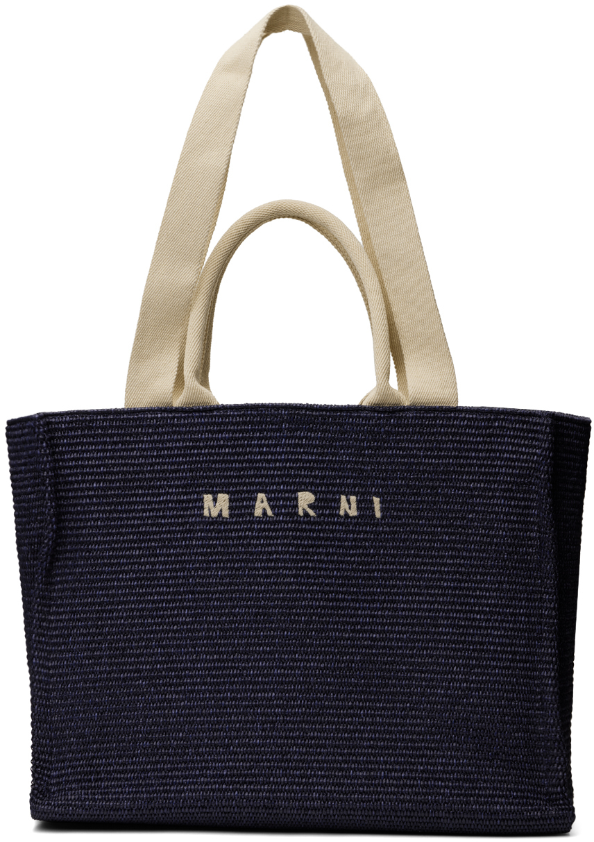 Shop Marni ネイビー スモール East-west トートバッグ In 00b90 Ultramarine