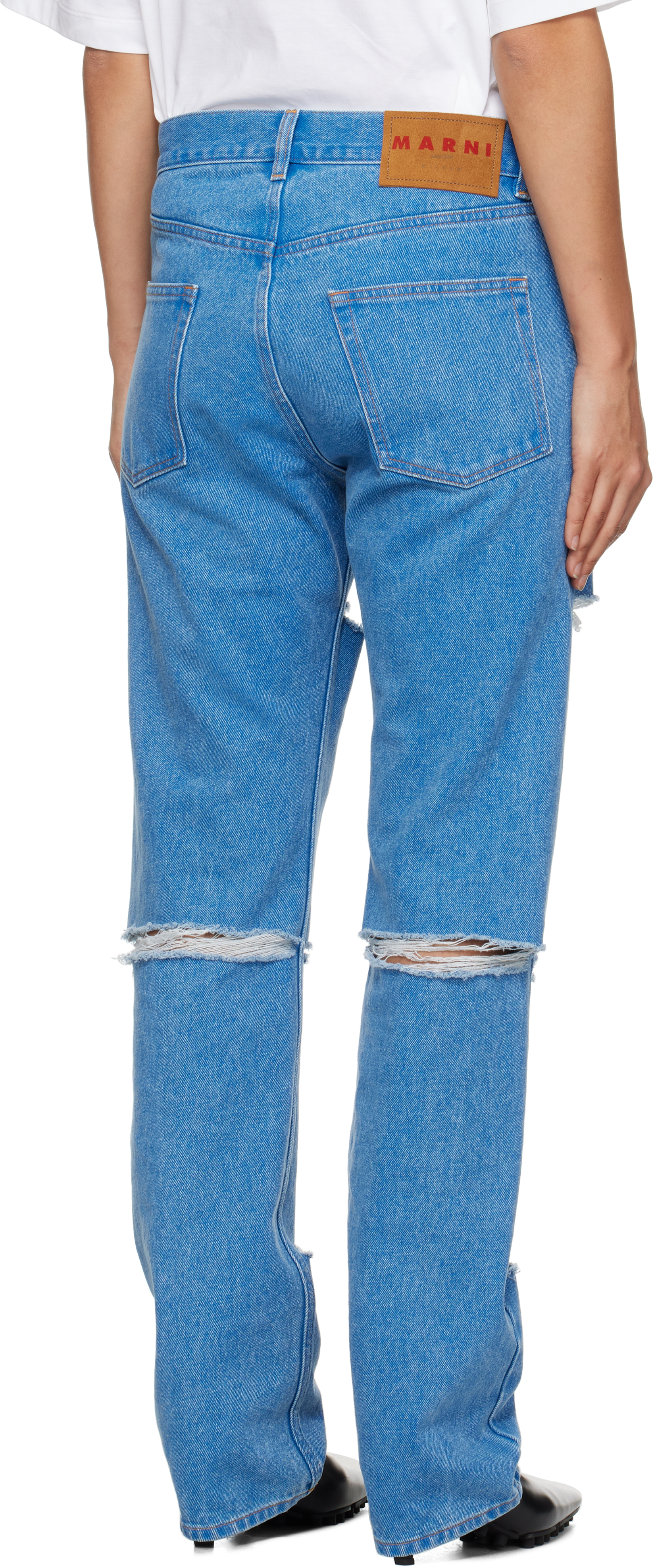 Marni Blue Slashed Boyfriend Jeans In Bdb44 Cobalt