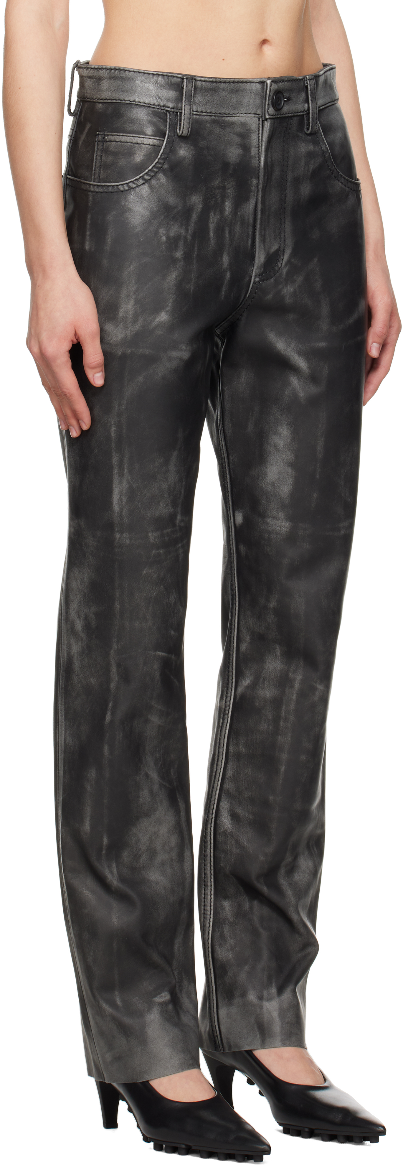 Marni Black Faded Leather Pants In 00n99 Black