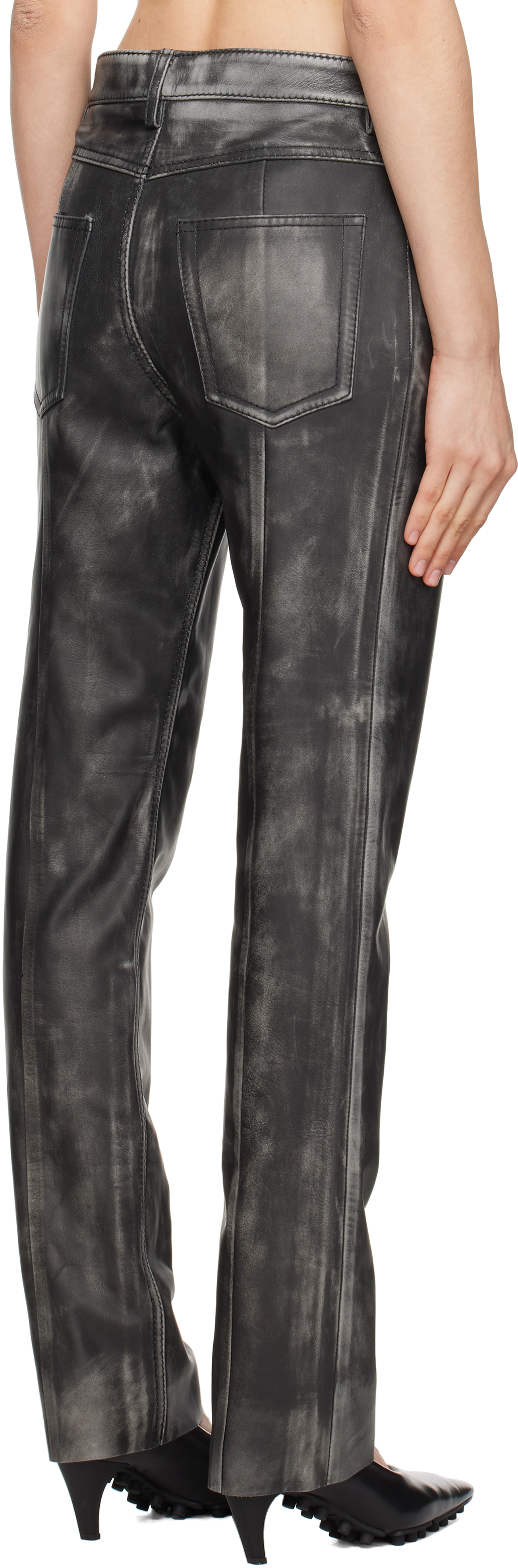 Marni Black Faded Leather Pants In 00n99 Black