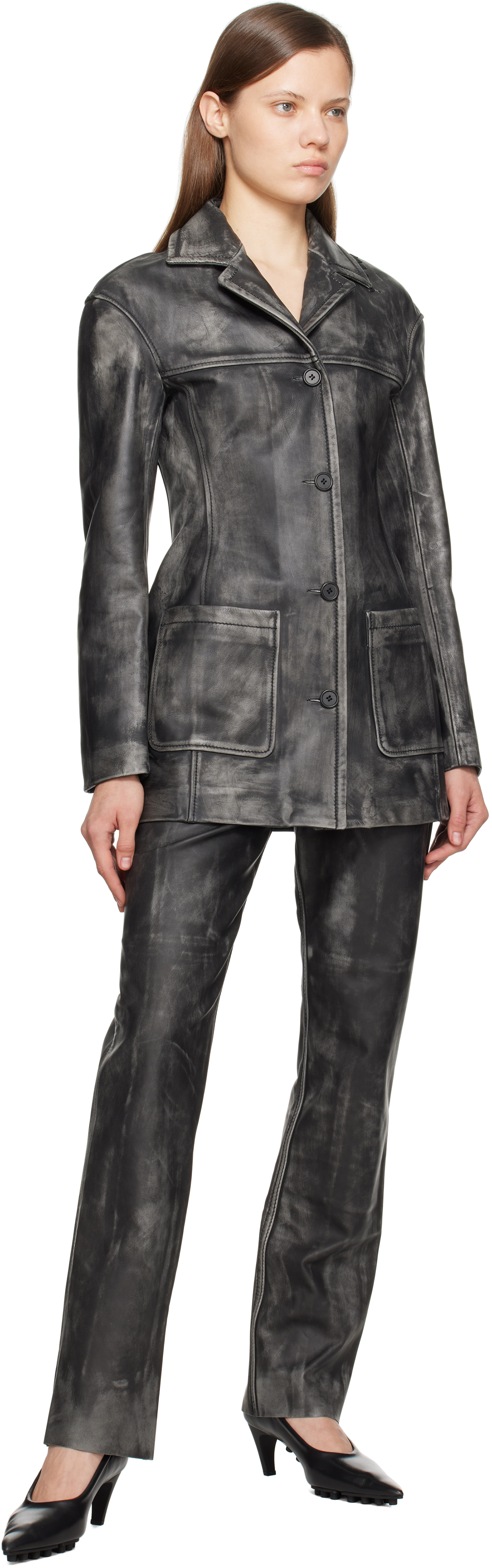 Marni Black Faded Leather Pants In 00n99 Black