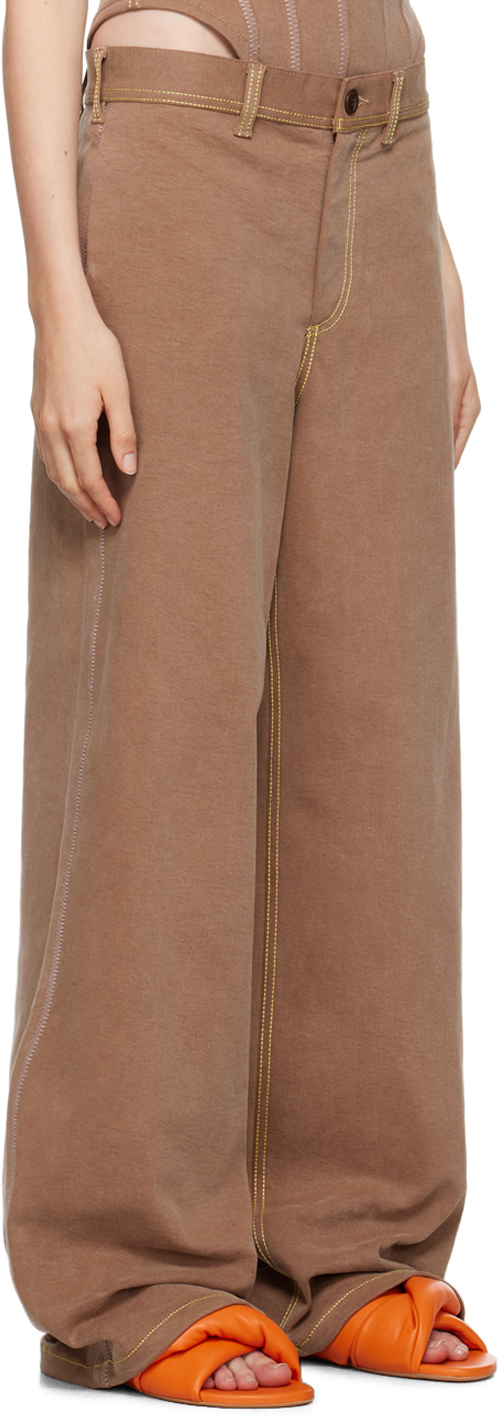 Marni Brown Contrast Stitching Jeans In 00m40 Raisin