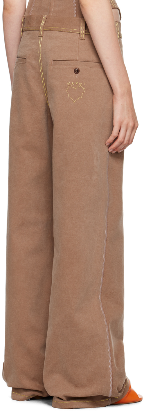 Marni Brown Contrast Stitching Jeans In 00m40 Raisin