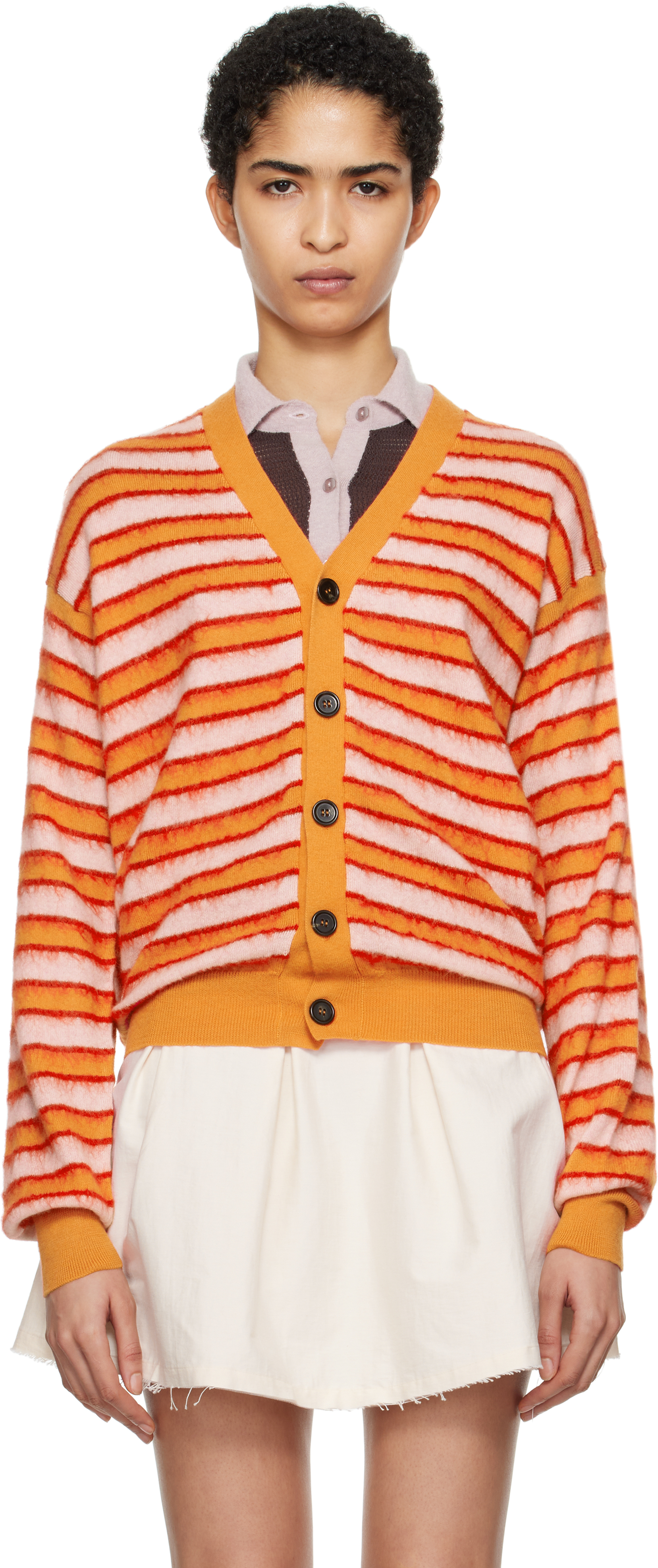 Marni Orange & Pink Wool-mohair Striped Cardigan In Rgr30 Arabesque
