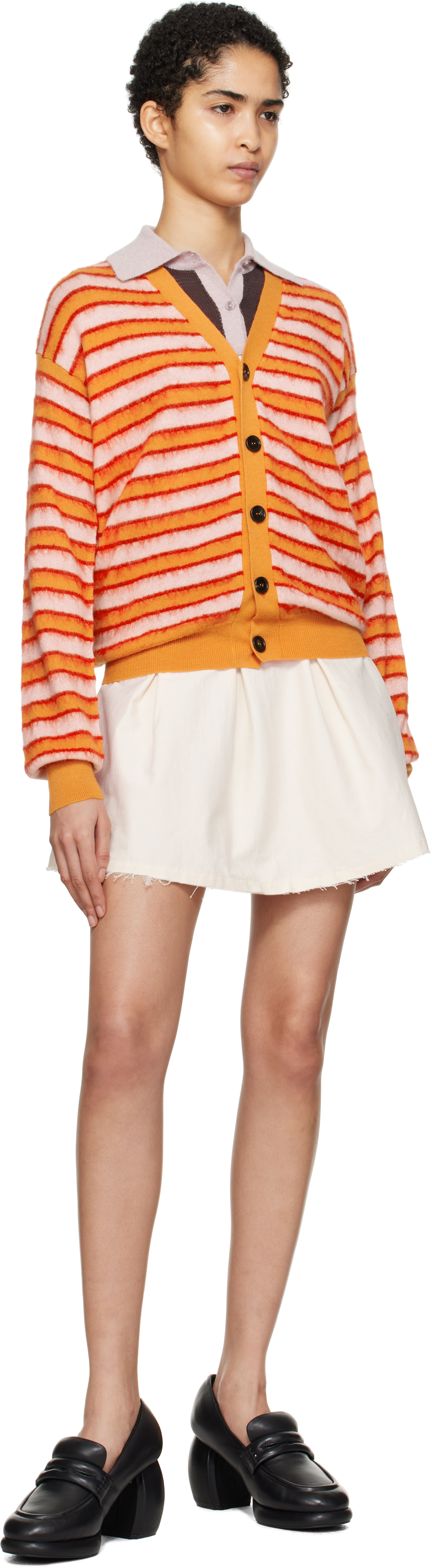 Marni Orange & Pink Wool-mohair Striped Cardigan In Rgr30 Arabesque
