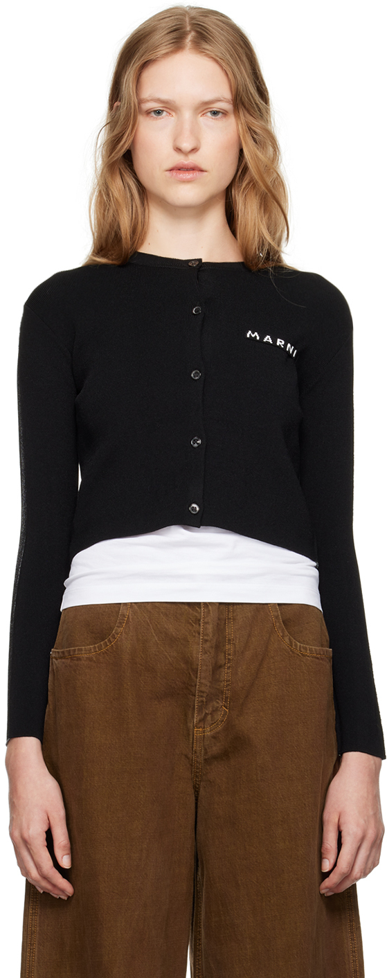 Shop Marni Black Logo Patch Cardigan In 00n99 Black