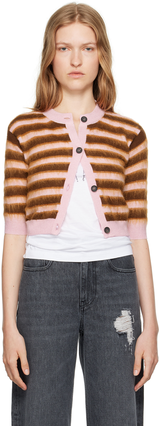 Shop Marni Pink & Brown Striped Cardigan In Rgc13 Pink Gummy