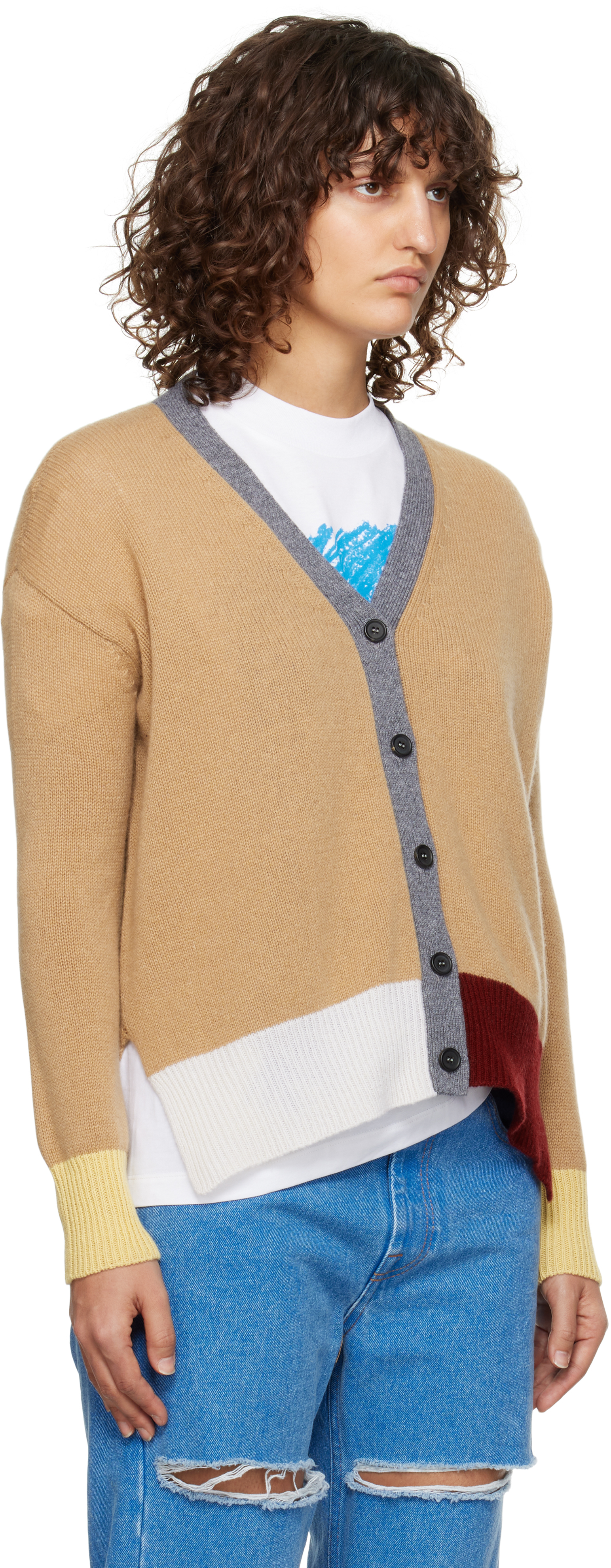 Marni Tan Color-block Cashmere Cardigan In Icm20 Earth Of Siena