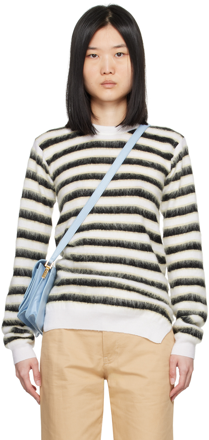 Shop Marni Off-white & Black Striped Sweater In Rgw05 Alabaster