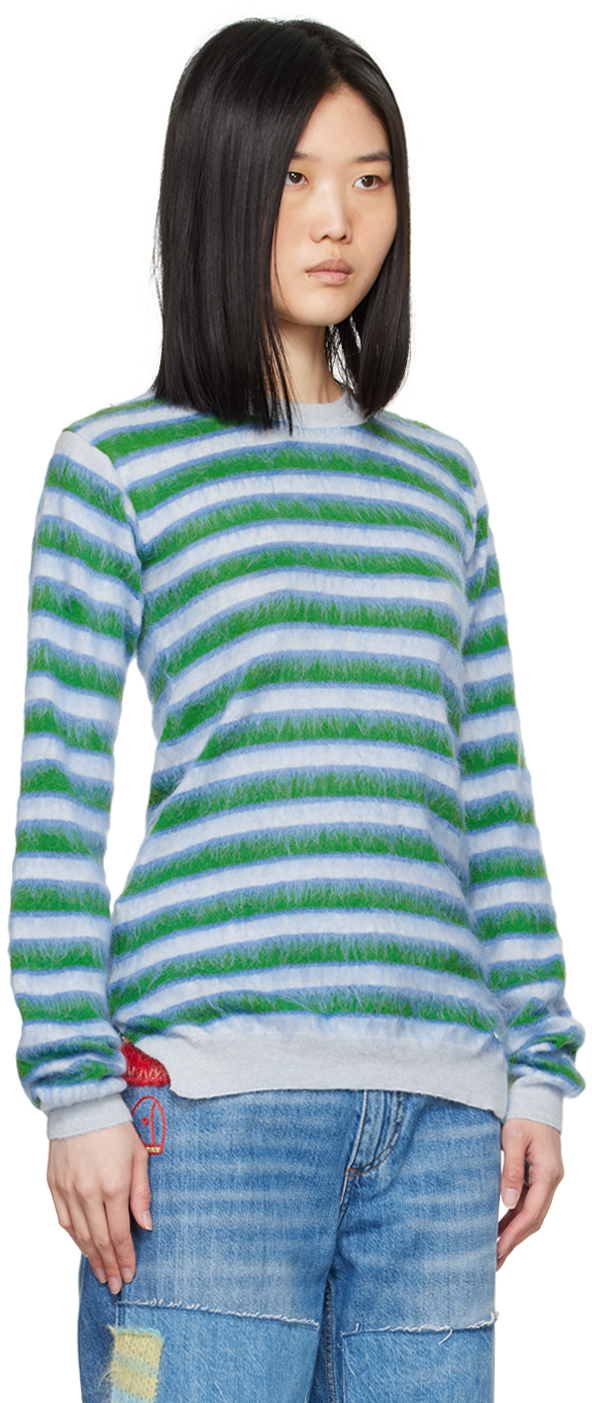 Marni Striped Crewneck Pullover In Rgb21 Light Blue