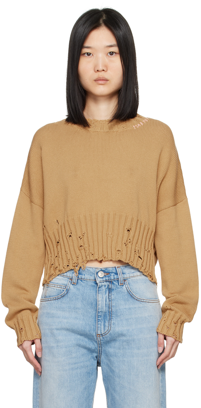 Shop Marni Tan Dishevelled Sweater In 00w60 Nomad