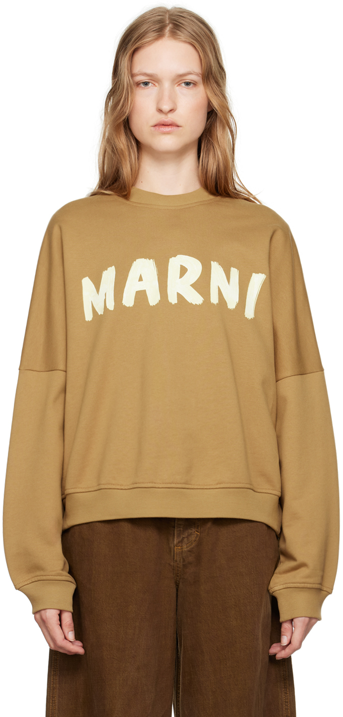 Shop Marni Brown Printed Logo Sweatshirt In Lov25 Olive