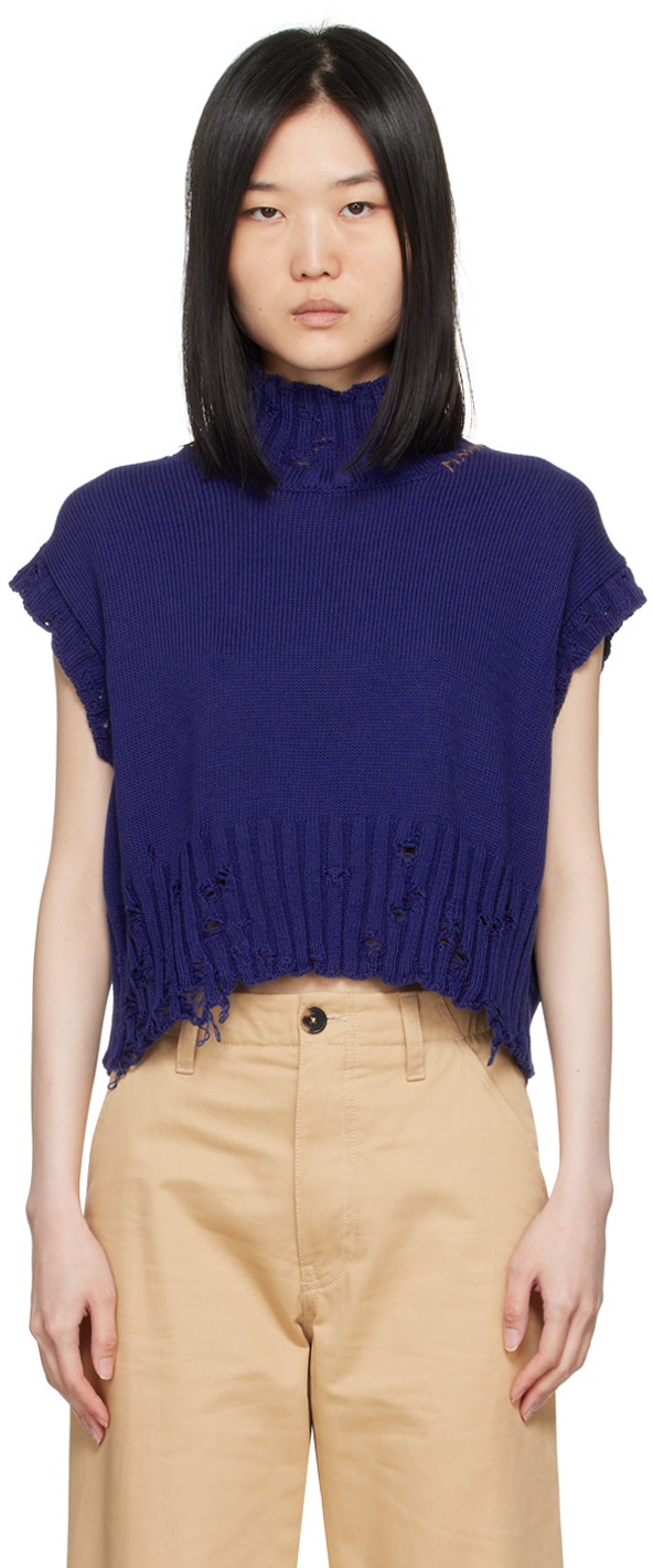 Shop Marni Blue Cropped Vest In 00b59 Bluette