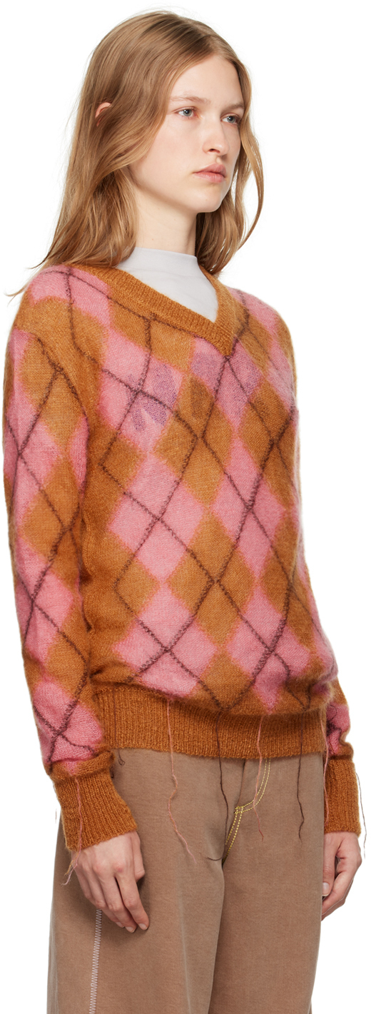 Marni Fringed Argyle Jacquard-knit Mohair-blend Sweater In Arc33 Camelia