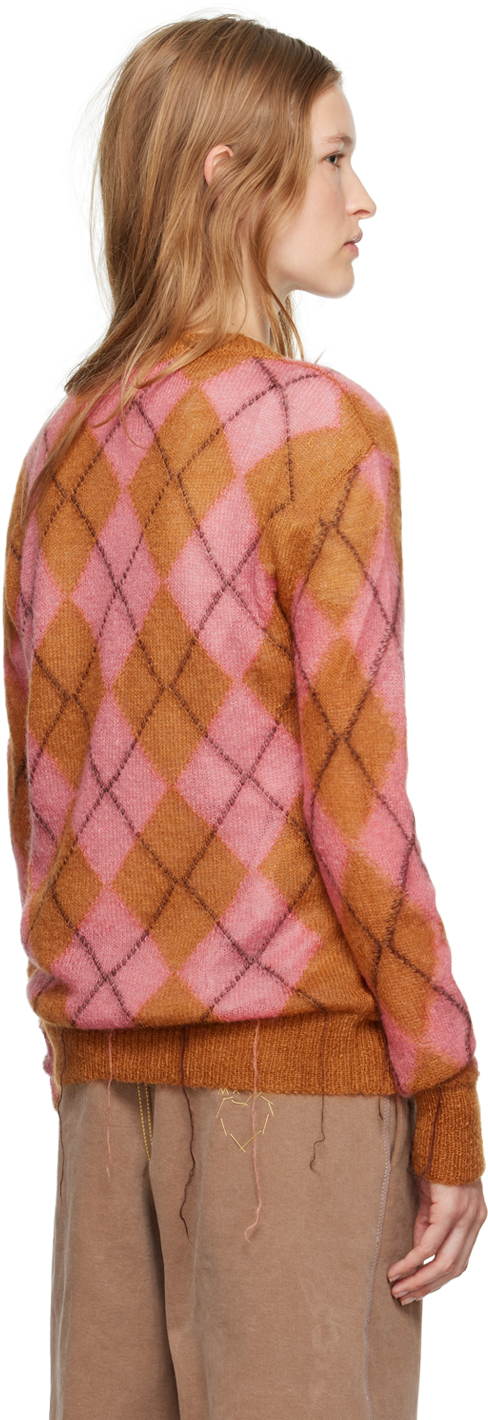 Marni Fringed Argyle Jacquard-knit Mohair-blend Sweater In Arc33 Camelia