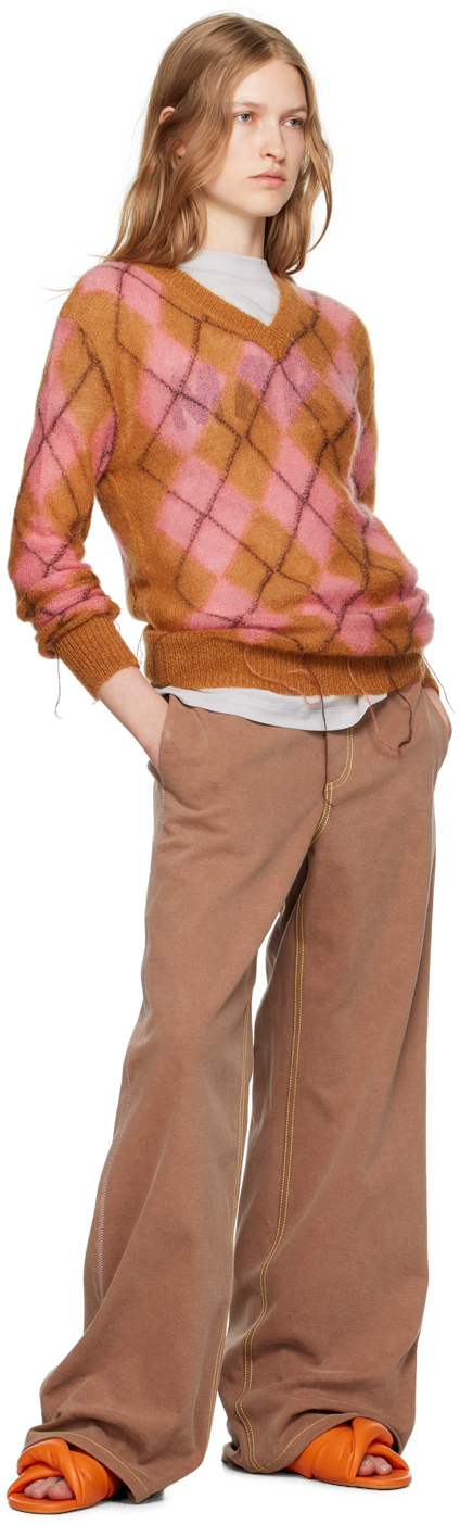 Marni Fringed Argyle Jacquard-knit Mohair-blend Sweater In Arc33 Camelia