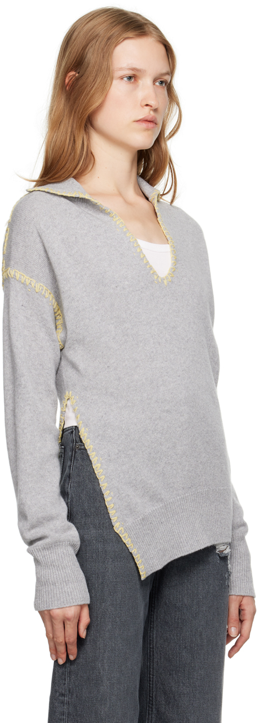 Marni Whipstitched Wool And Cashmere-blend Polo Sweater In 00n38 Inox