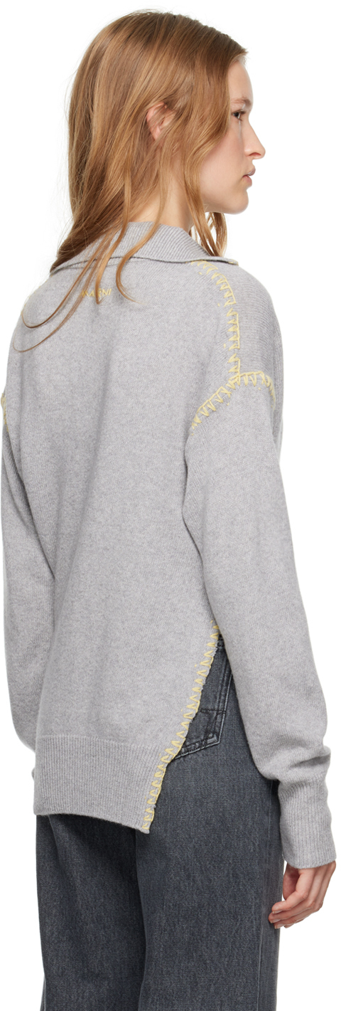 Marni Whipstitched Wool And Cashmere-blend Polo Sweater In 00n38 Inox
