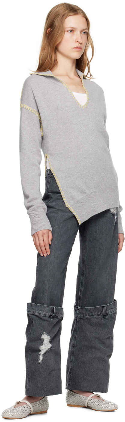 Marni Whipstitched Wool And Cashmere-blend Polo Sweater In 00n38 Inox