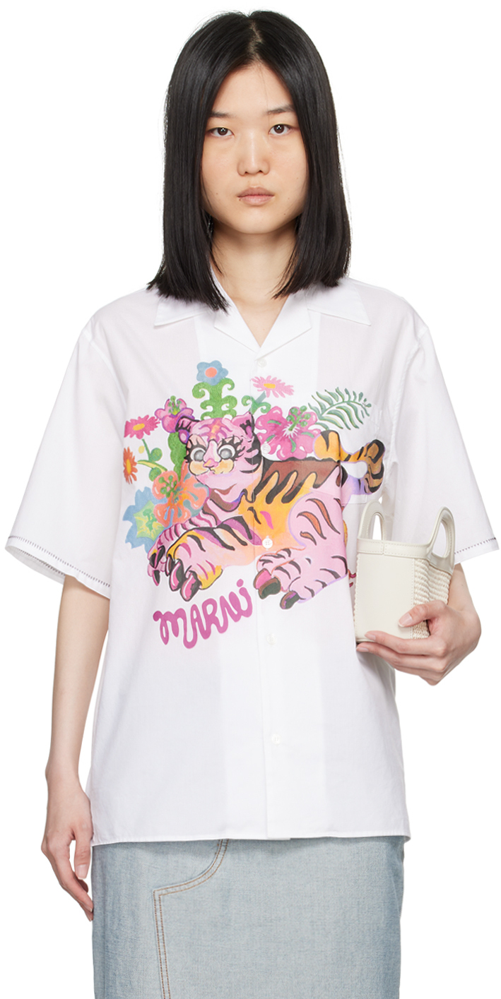 Shop Marni White Funky Flowers Shirt In Ffw01 Lily White