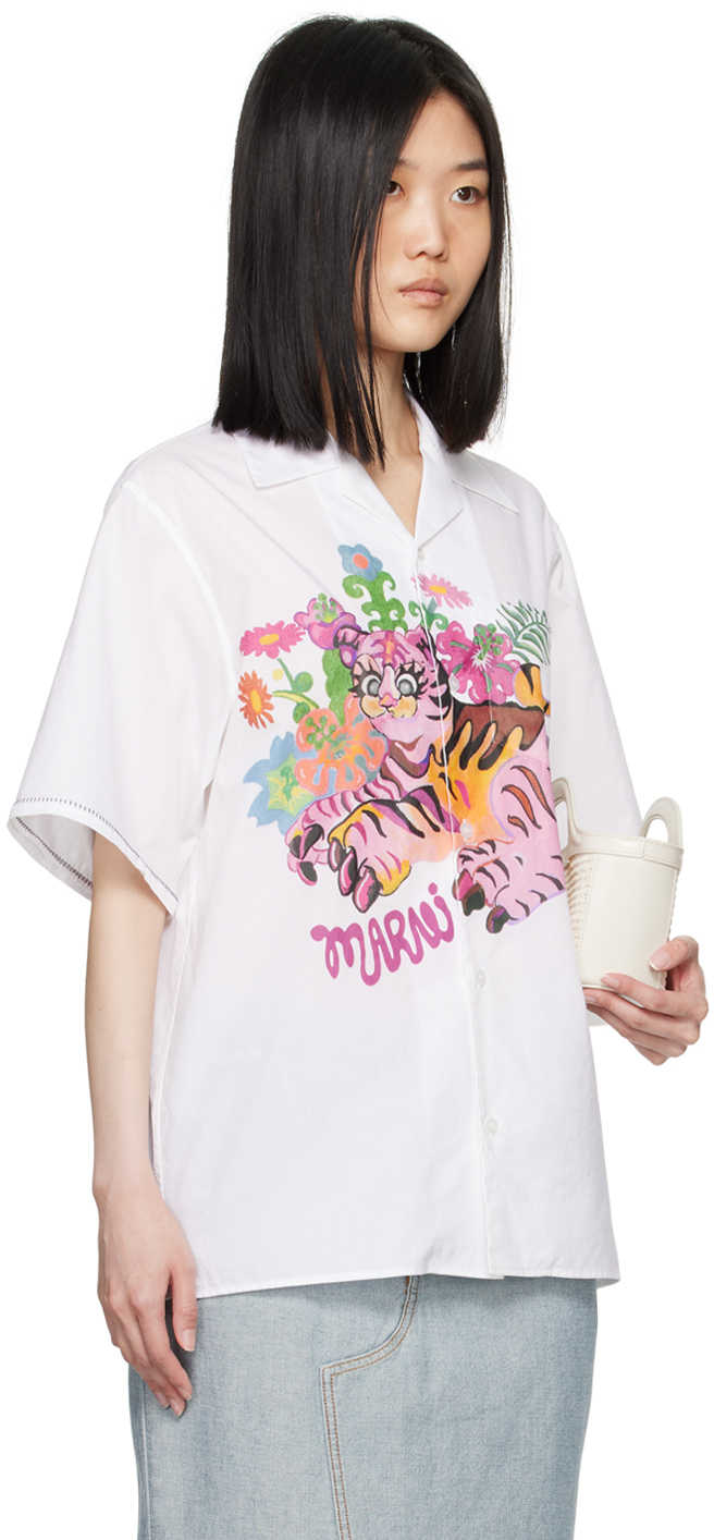 Marni White Funky Flowers Shirt In Ffw01 Lily White