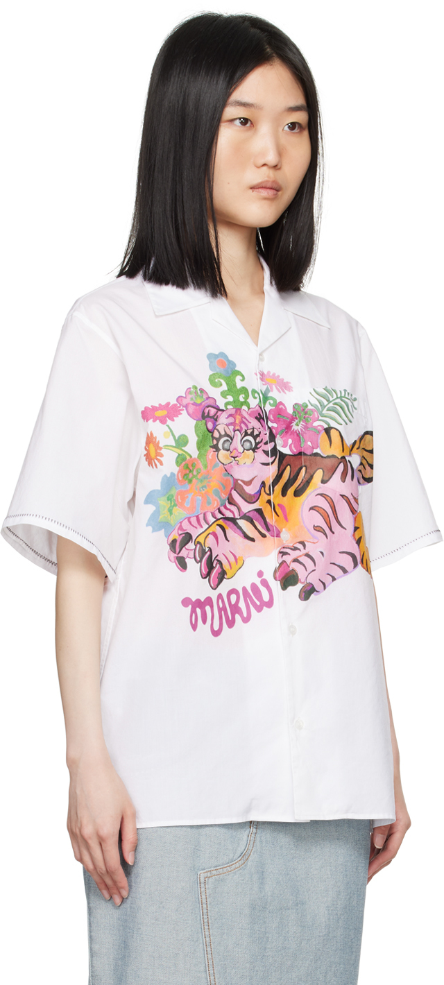 Marni White Funky Flowers Shirt In Ffw01 Lily White