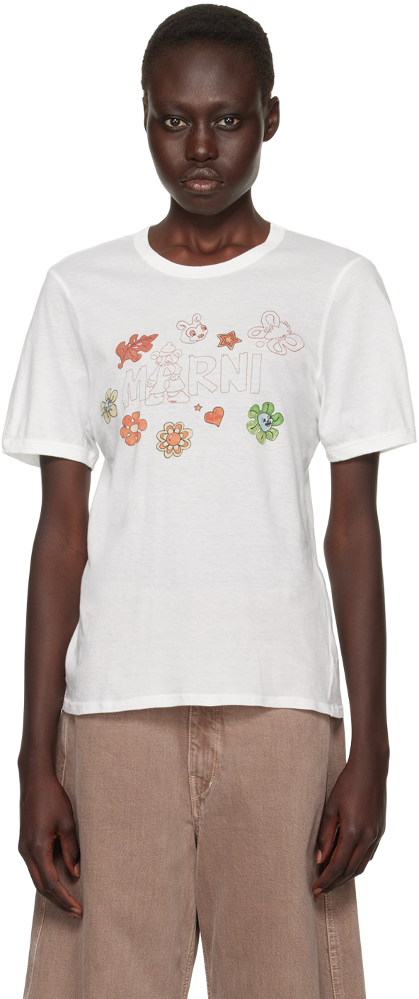 Shop Marni White Funky Charm Explosion T-shirt In Fcw01 Lily White