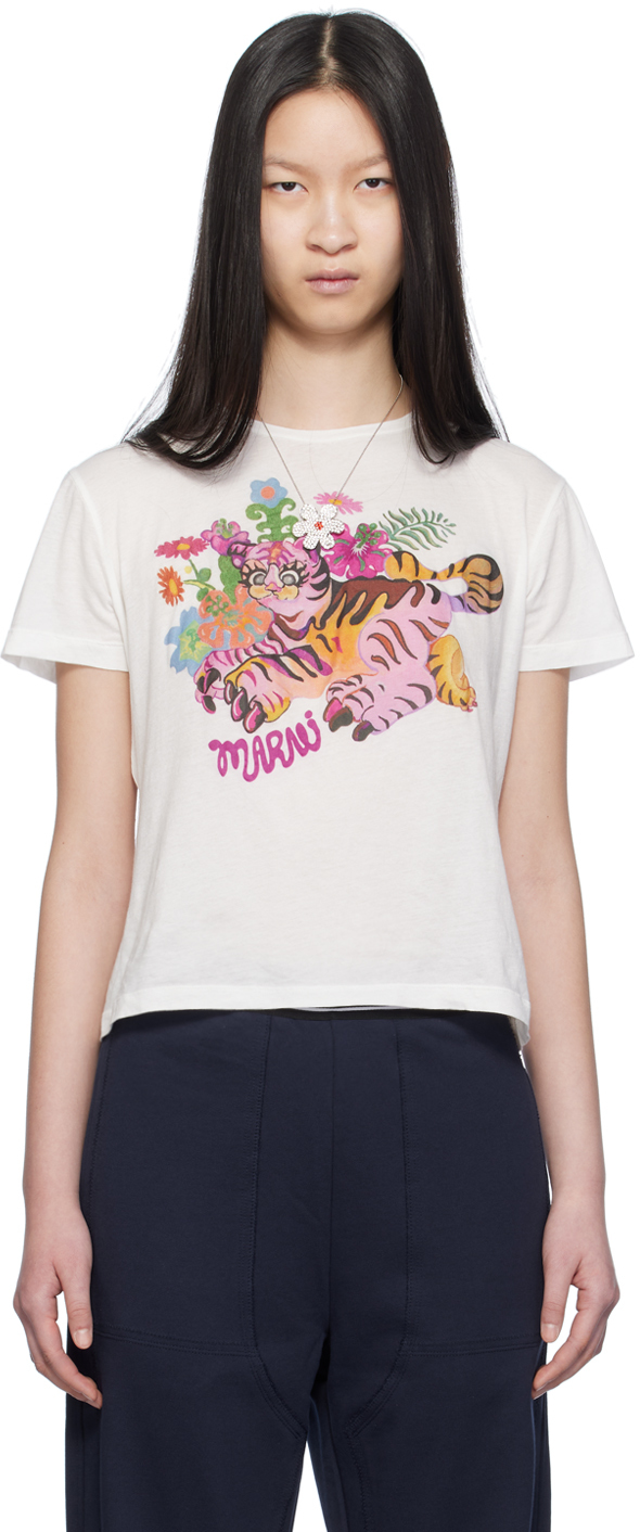 Shop Marni White Slim-fit T-shirt In Ffw01 Lily White