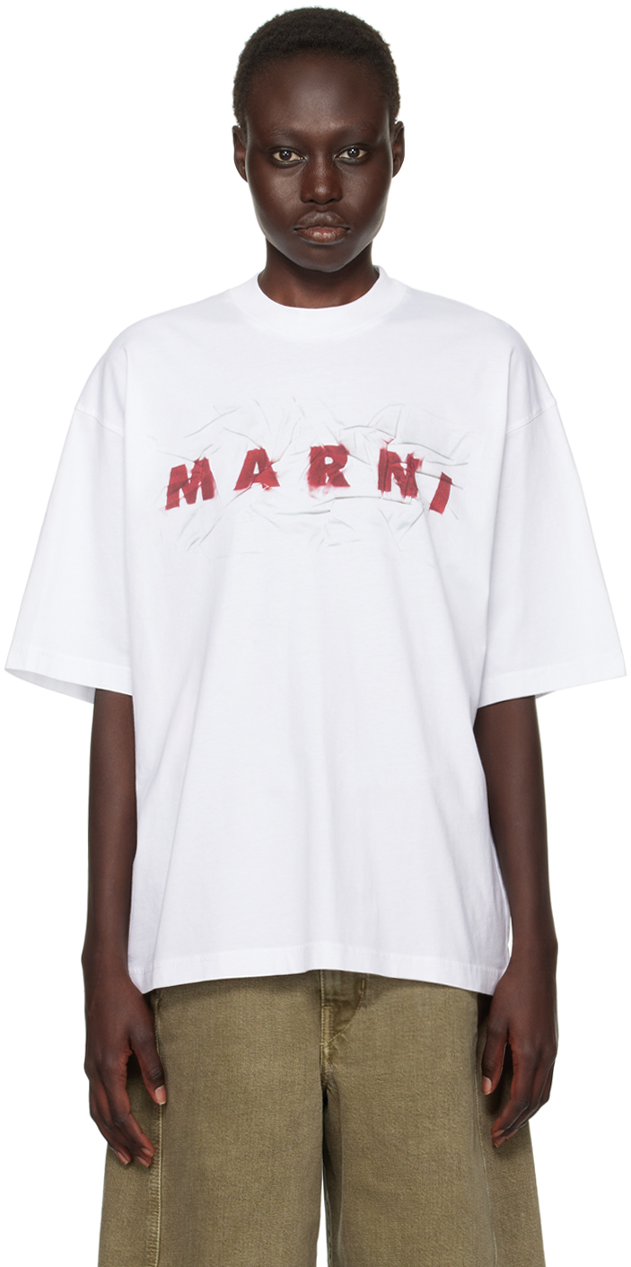 White Printed Wrinkled Logo T-shirt