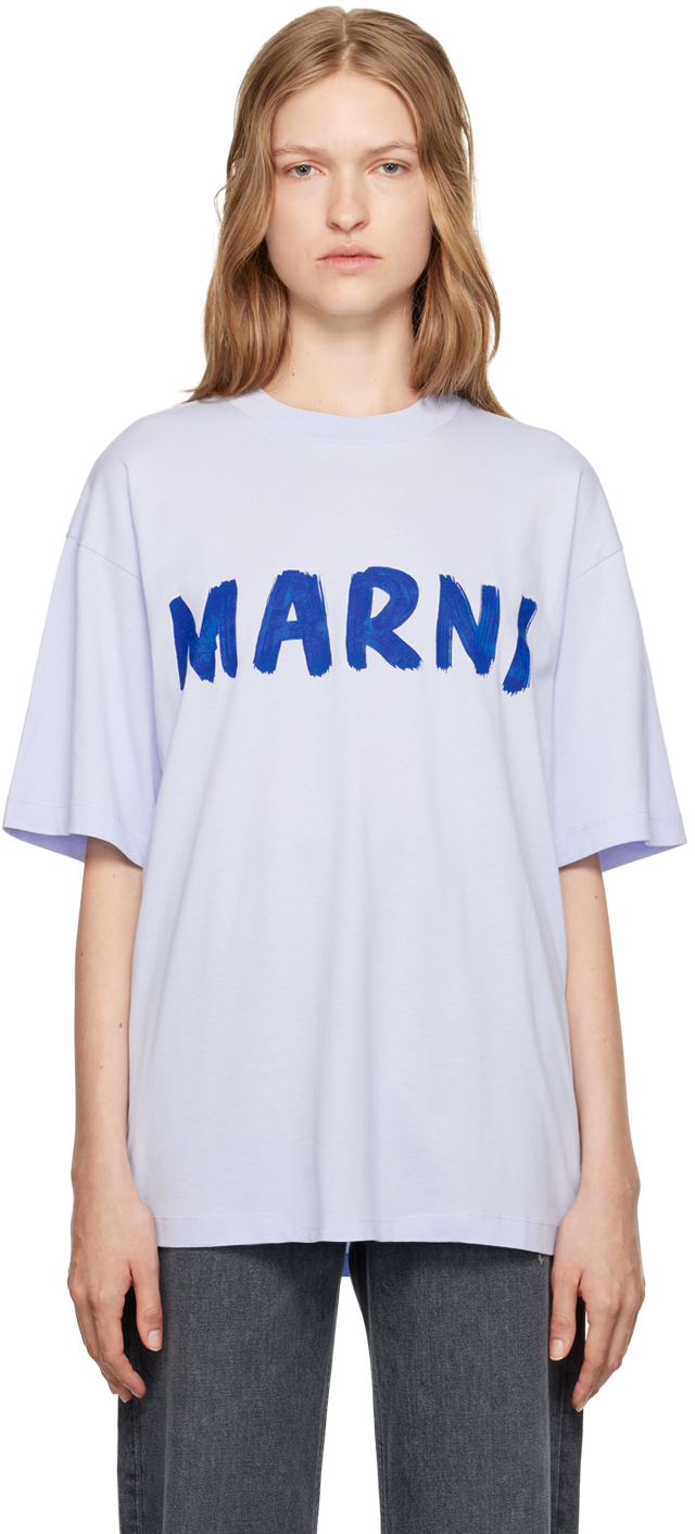 Shop Marni Blue Printed Logo T-shirt In Lob20 Illusion Blue