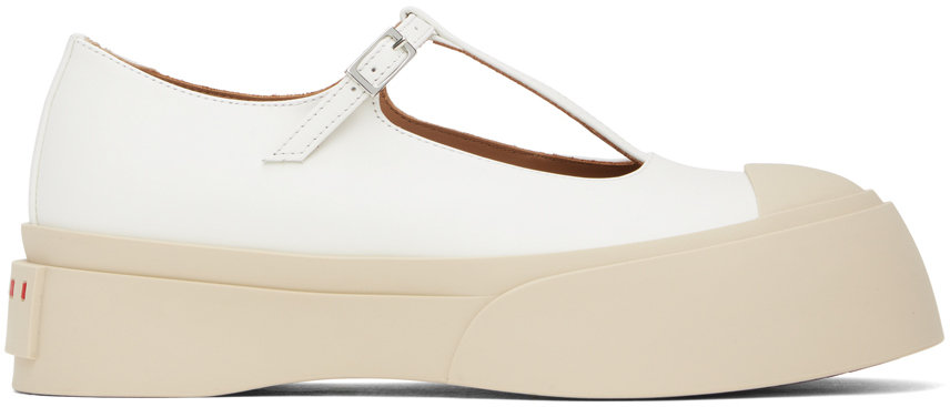 Shop Marni White T-bar Mary Jane Ballerina Flats In 00w01 Lily White