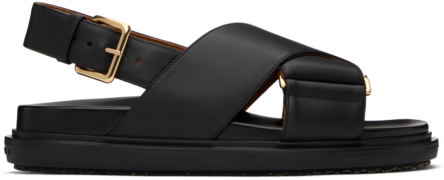 Shop Marni Black Leather Fussbett Sandals In 00n99 Black