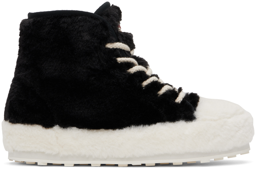 Shop Marni Black & White Teddy Tennis Sneakers In Zo637 Lily White/bla