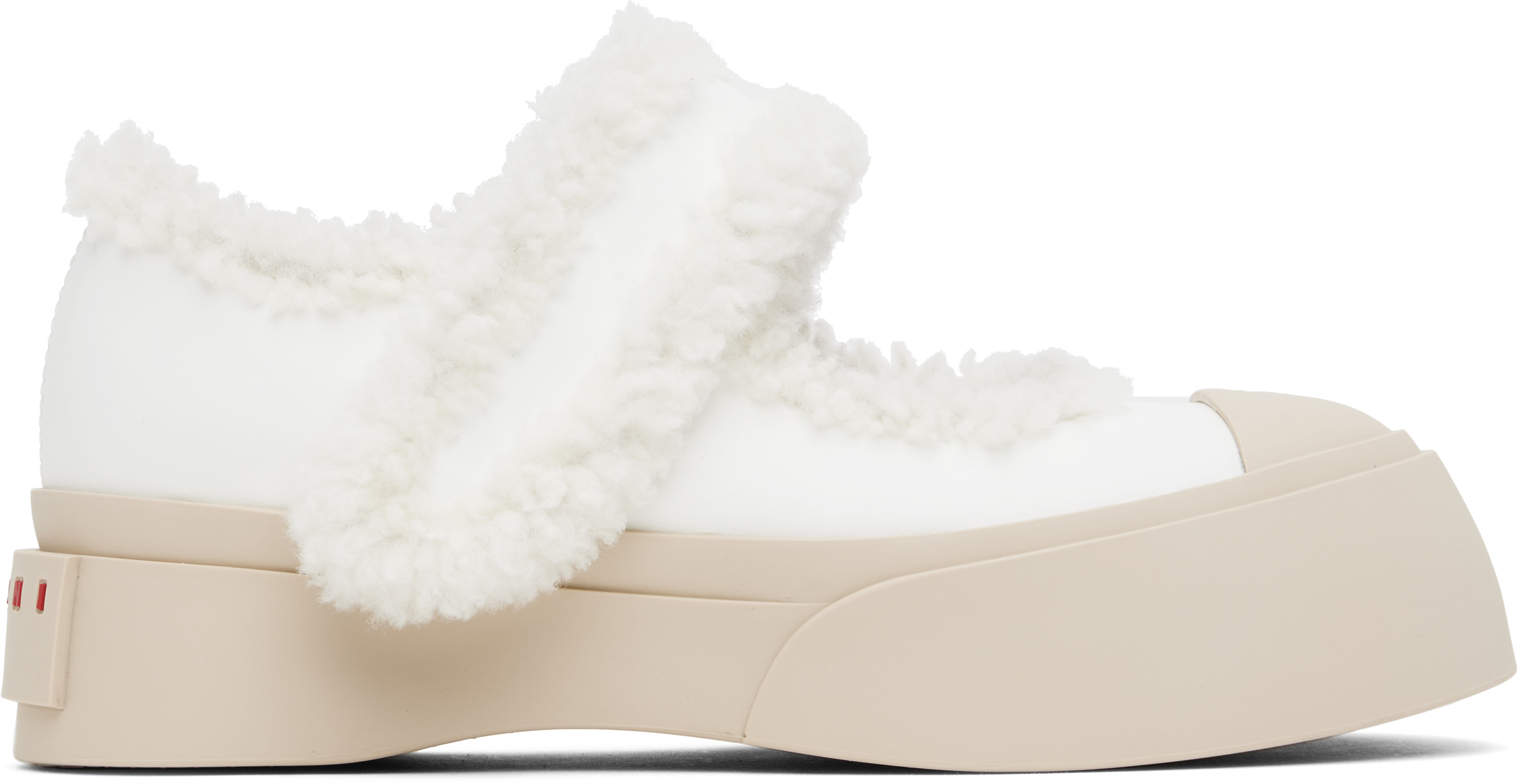 MARNI WHITE MARY JANE PABLO SHEARLING BALLERINA FLATS 