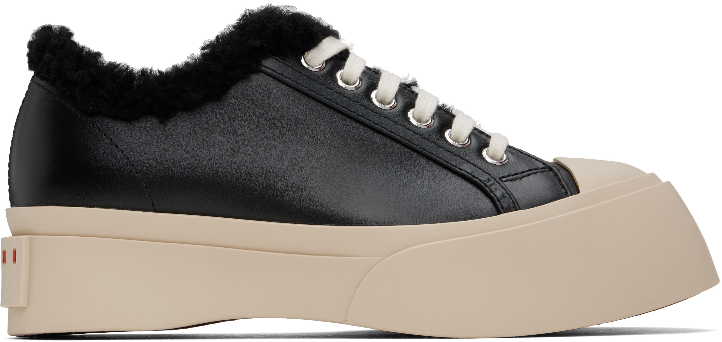 Black Leather & Shearling Pablo Sneakers by Marni on Sale