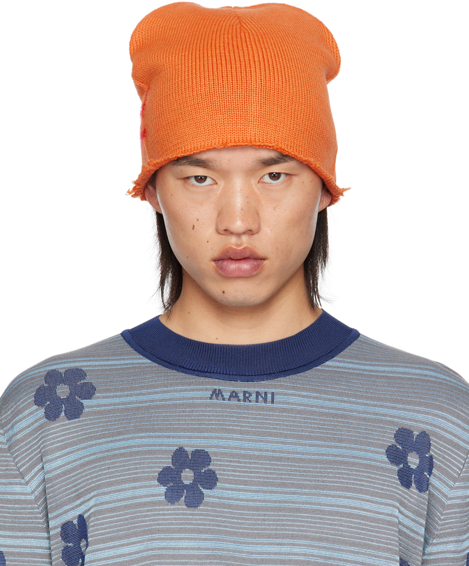 Orange Mohair Logo Beanie by Marni on Sale