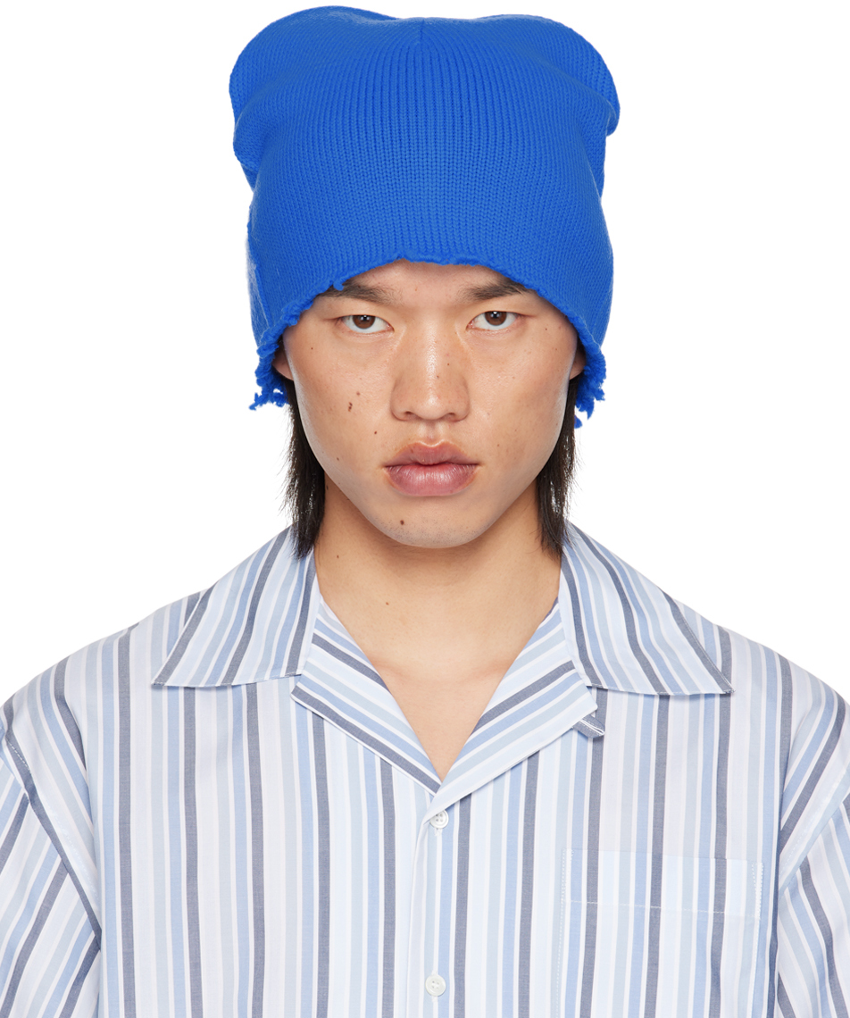 Shop Marni Blue Mohair Logo Beanie In 00b57 Mazarine Blue